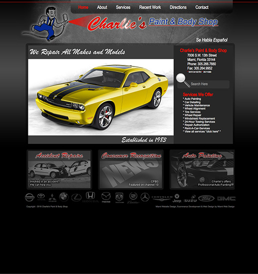 old website layout showing black theme with red accents